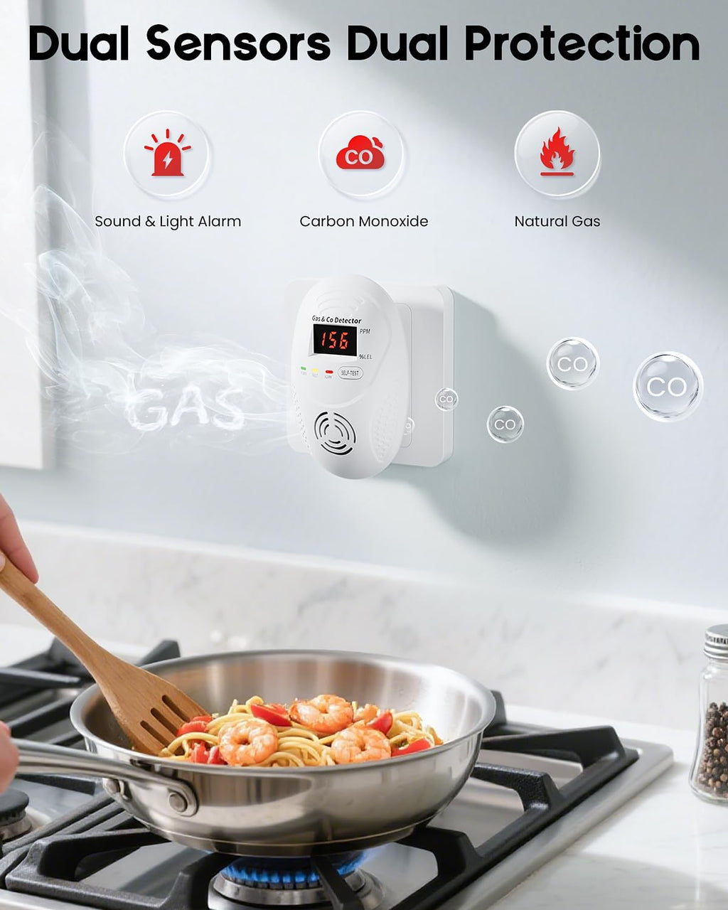 Carbon Monoxide Detectors and Natural Gas Detector, Carbon Monoxide Detectors Plug in, Gas Leak Detector with Dual Sensors - Natural, Propane, Co Leak Detection for Home, RV Essentials, White, 3Pcs