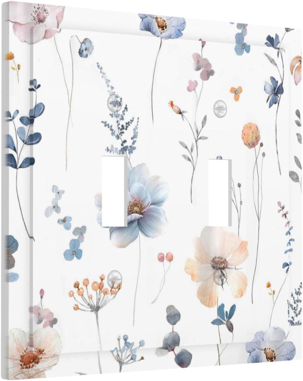 Wildflowers Plant Leaves Floral Berry Decorative Switch Plates 2 Gang Double Toggle Outlet Light Switch Cover Wall Plate Electrical Faceplate for Bed Room Living Room Decor