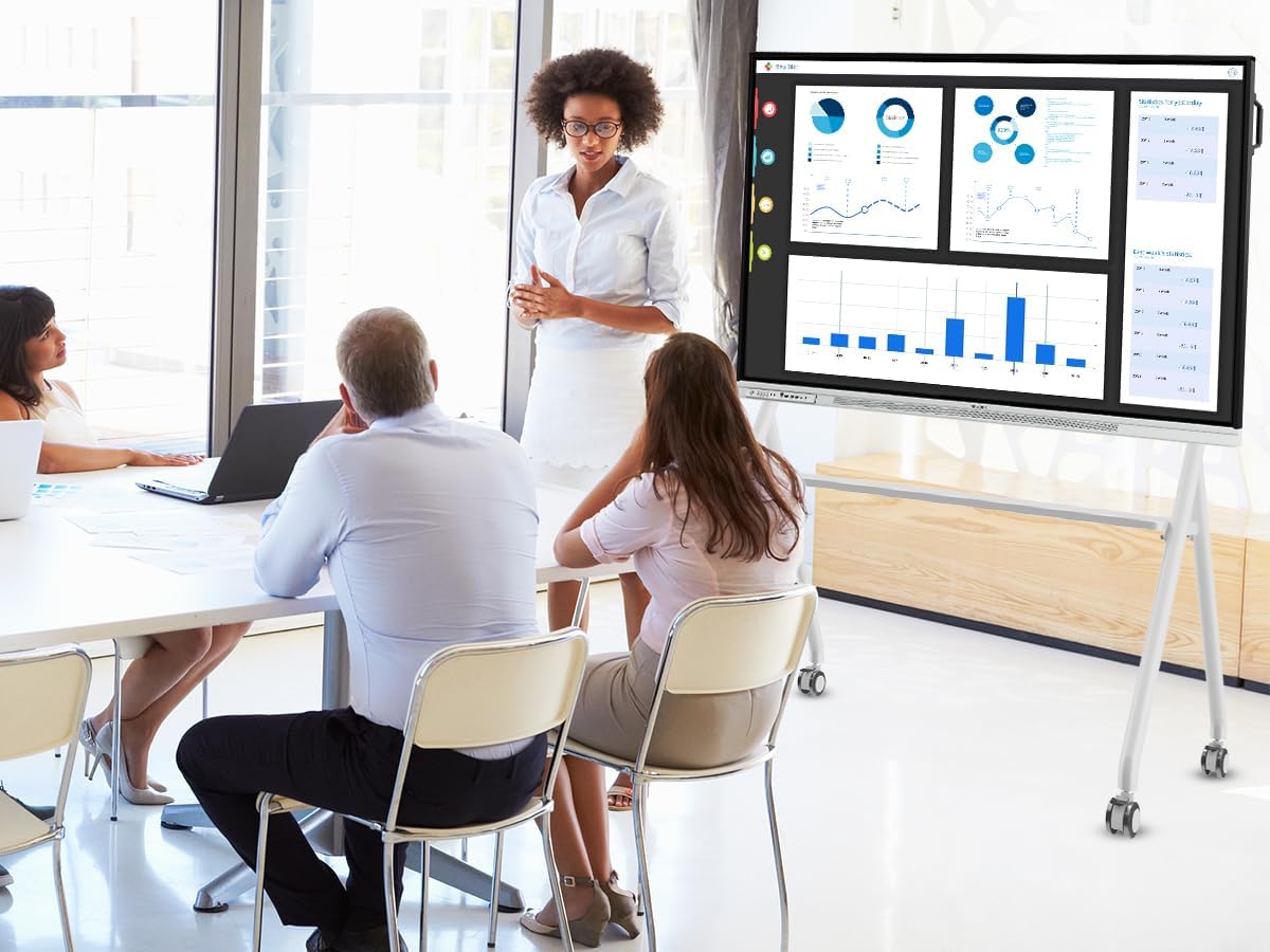 Smart Board with Mobile Cart, 65 Inch Digital Whiteboard for Classroom and Office, NewBoard 4K Interactive Whiteboard with Google EDLA-Certified, Android 14, 8+64 GB, Google Play