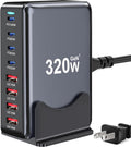 320W USB C Charger Block, 8-Port Fast USB Charging Station Hub PD 100W GaN Ⅲ Pro Charging Station for Multiple Devices, Laptop Charger Adapter Compatible with MacBook, DELL, iPad, iPhone, Samsung etc