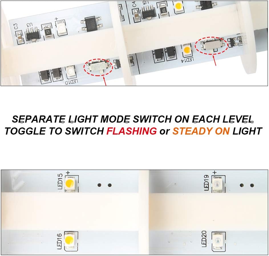Led Signal Tower Stack Lights, Industrial Signal Warning Column Tower Lamp Andon Lights with Rotatable Base, Steady/Flashing Light Switchable, 110V 220V AC(2-Layer, with Buzzer)