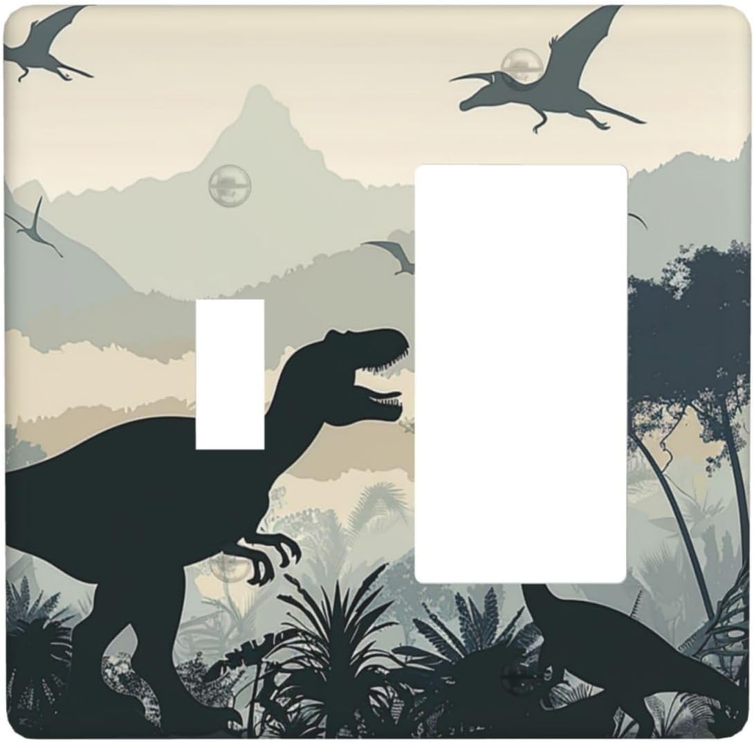 Outlet Covers Prehistoric World Dinosaur Cartoon Fores 1 Toggle 1 Rocker Combination Decorative Wall Plate Electrical Switch Plates Light Switch Cover Plate for Kids Room Nursery Decor