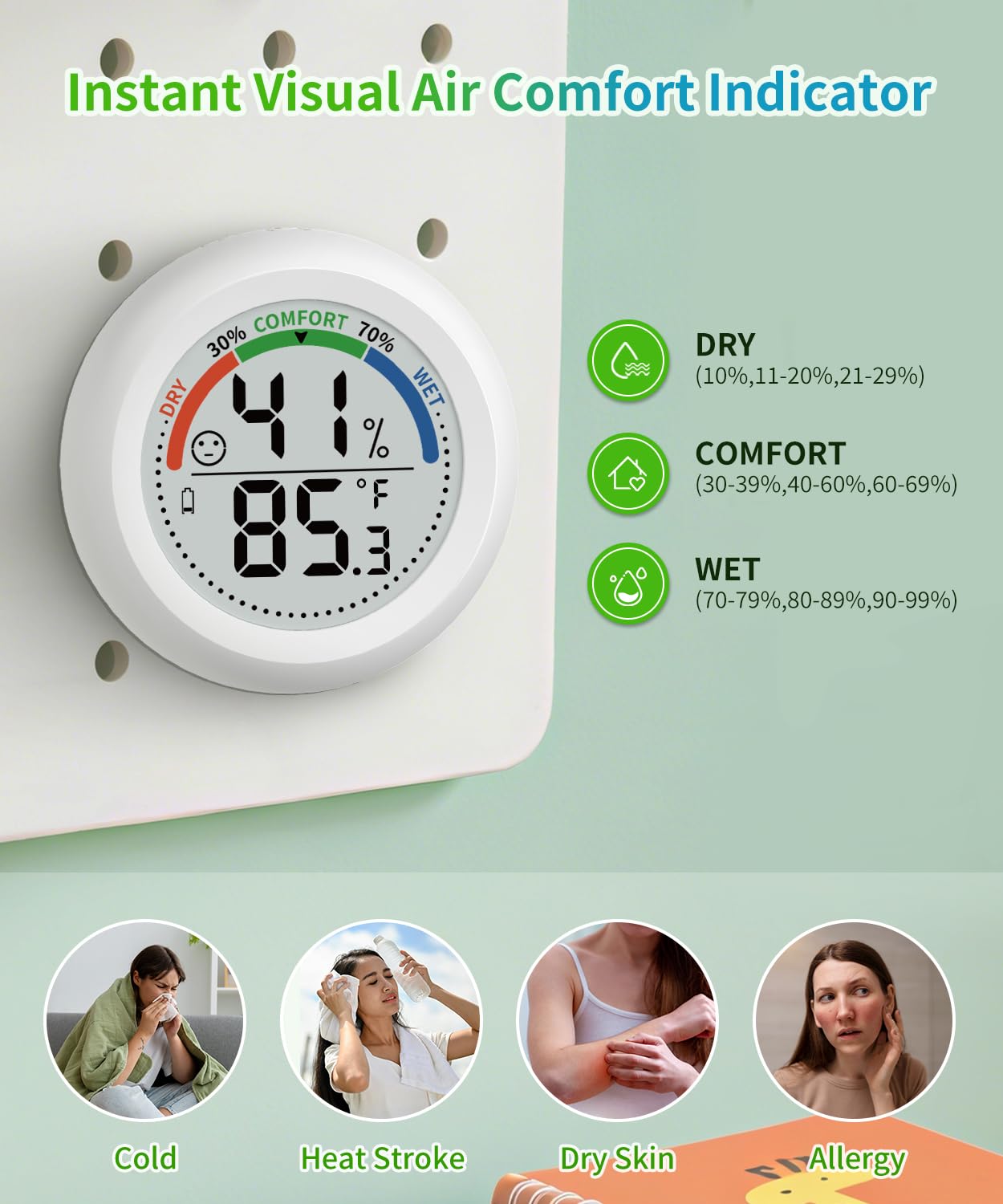 Digital Room Thermometer Hygrometer Indoor-Humidity Meter Monitor with Accurate Temperature Humidity Sensor Comfort Indicator ℃/℉ Switch for Wall Baby Home Greenhouse Cellar Garage Nest Reptile