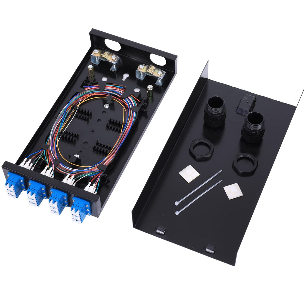 12 Duplex 24 Port LC-OS1 Box+ SingleMode Cables Wall Mount Fiber Enclosure with Spool LC-UPC Kit (Include a 1 Meter 24 Strand LC-SM Pigtail and 12 Port Duplex LGX Loaded Panel
