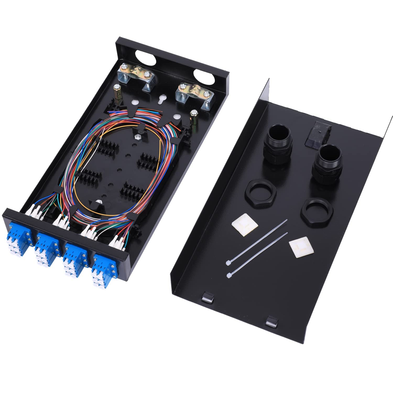 12 Duplex 24 Port LC-OS1 Box+ SingleMode Cables Wall Mount Fiber Enclosure with Spool LC-UPC Kit (Include a 1 Meter 24 Strand LC-SM Pigtail and 12 Port Duplex LGX Loaded Panel