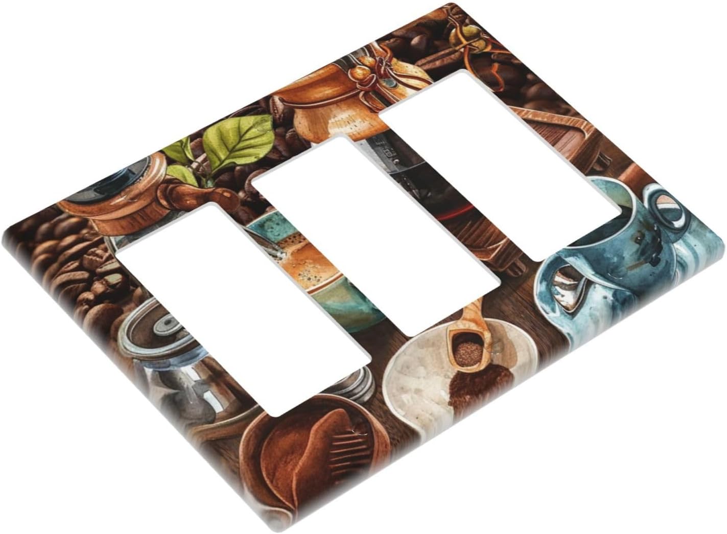 Decorative Outlet Covers Retro Coffee Maker Beans Cup 3 Gang Wall Plate Triple Rocker Light Switch Cover Plate Jumbo Electrical GFCI Faceplate for Kirchen Home Decor