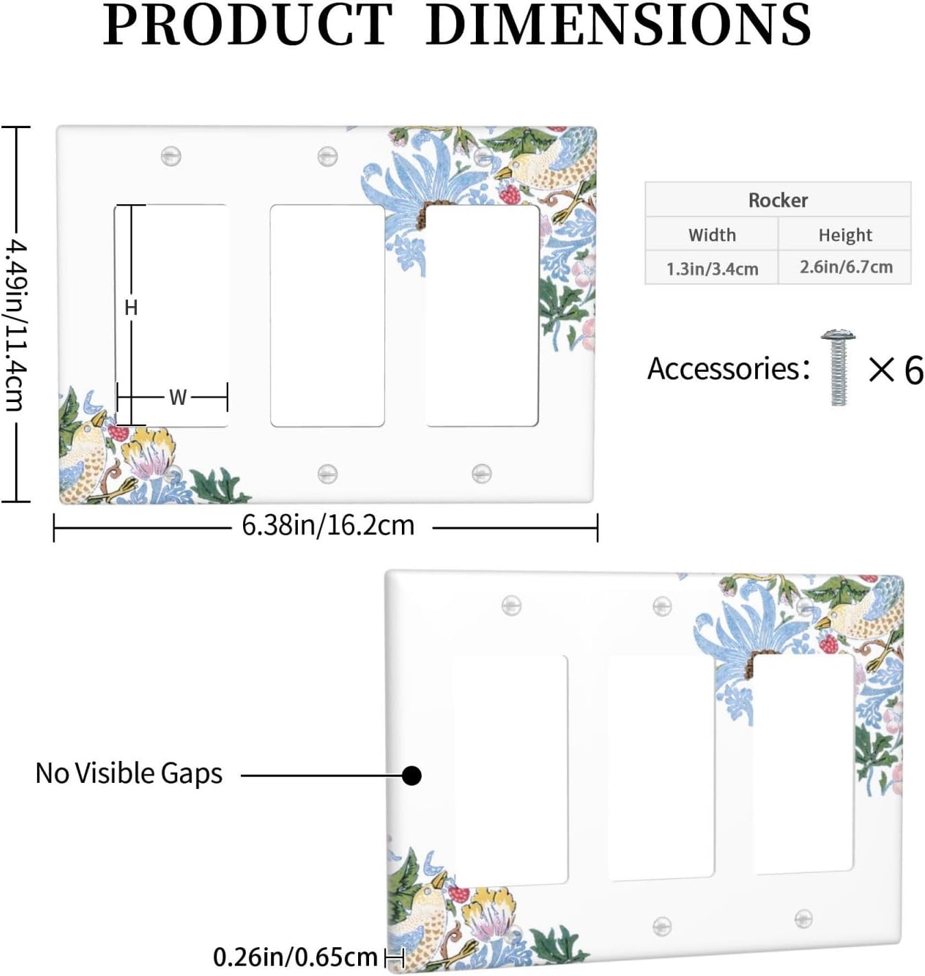 Decorative Outlet Covers Retro Morris Strawberry Rustic Plant Bird 3 Gang Wall Plate Triple Rocker Light Switch Cover Plate Jumbo Electrical GFCI Faceplate for Bedroom Decor
