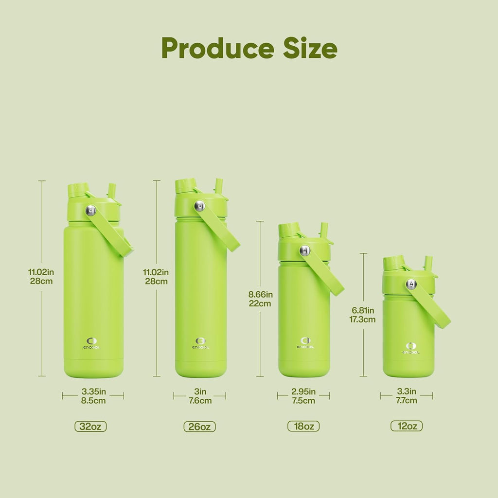 ENCOOL Insulated Water Bottle with Straw Stainless Steel Water Bottle, Leak-Proof, BPA-Free, Double Wall Vacuum Keeps Cold for 24 Hours for Sports, Travel, School (26 oz, Sharp Green)