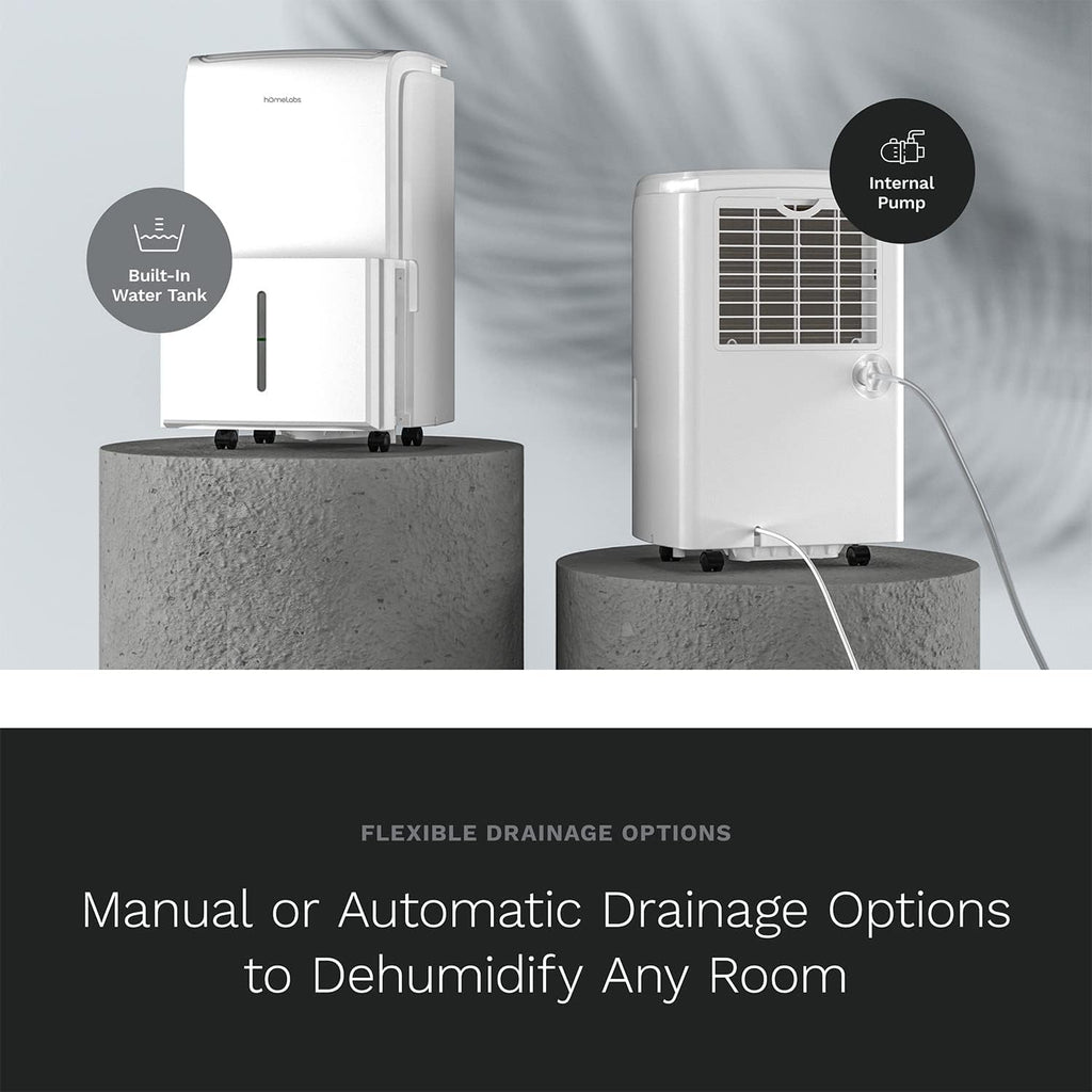 hOmeLabs Dehumidifier for Home, Office, Basements with Powerful Moisture Removal, Humidity Control, Auto Shut-off, Quiet Operation - 6,000 Sq Ft Rooms (40 Pint MAX 104 Pint at 95°F, 90% RH) with Pump