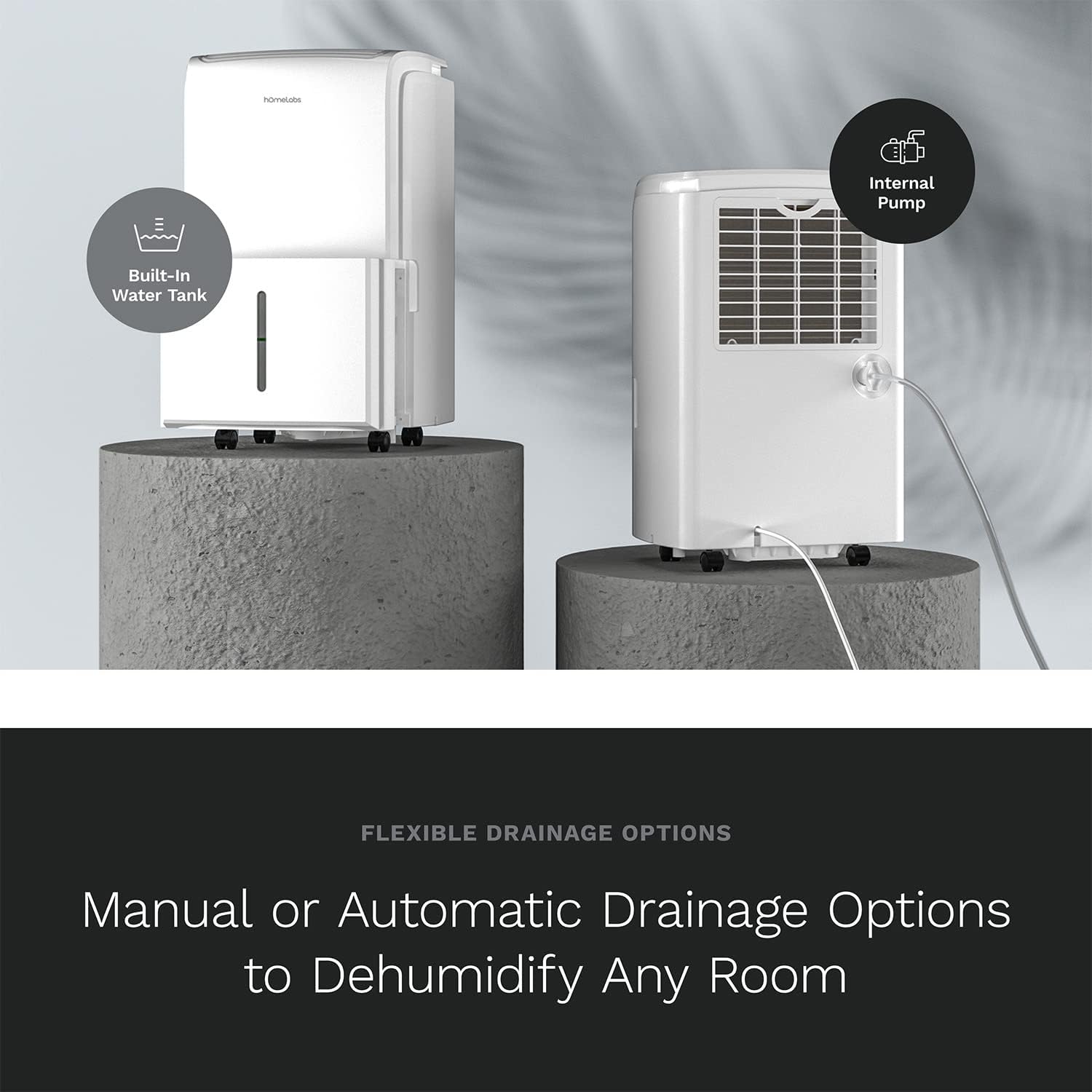 hOmeLabs Dehumidifier for Home, Office, Basements with Powerful Moisture Removal, Humidity Control, Auto Shut-off, Quiet Operation - 6,000 Sq Ft Rooms (40 Pint MAX 104 Pint at 95°F, 90% RH) with Pump