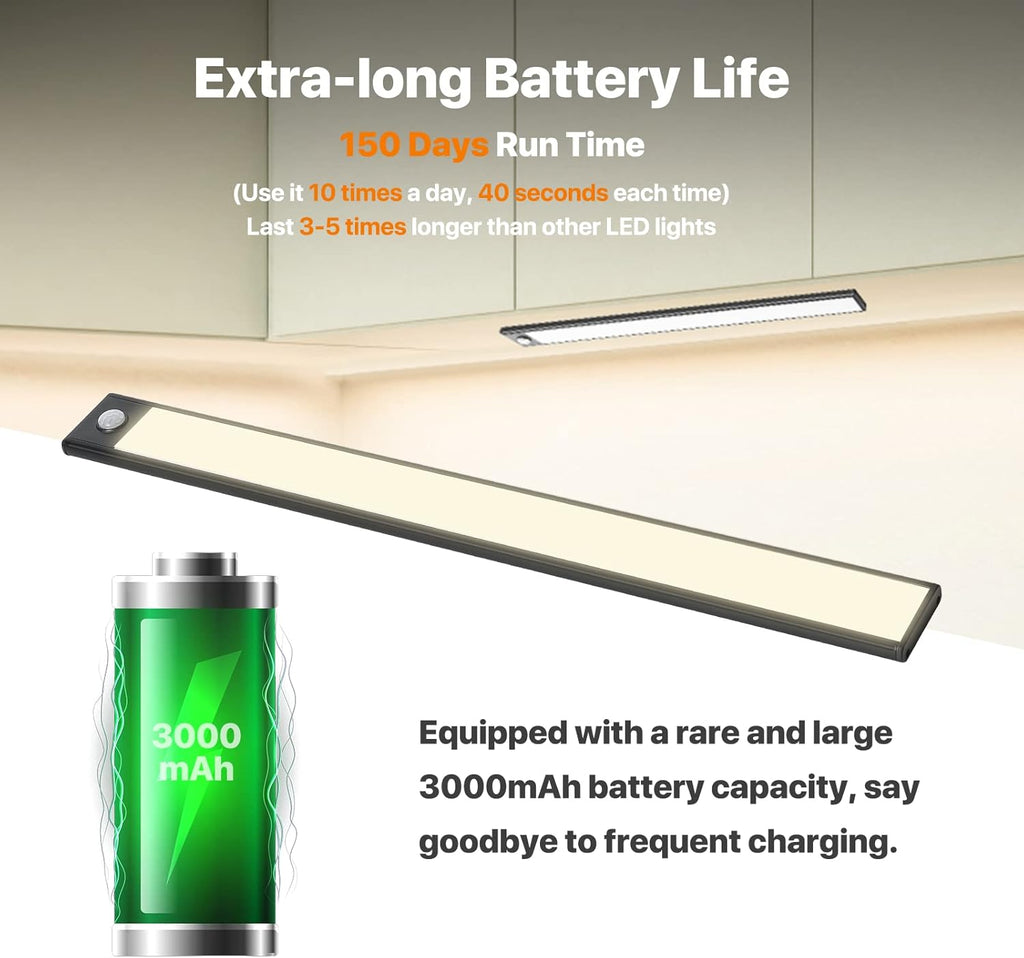 Under Cabinet Lights, 69 LED Closet Lights Wireless USB Charging, 3000mAh Battery Operated Motion Sensor Lighting Indoor 3 Color Dimmable 2 Pack