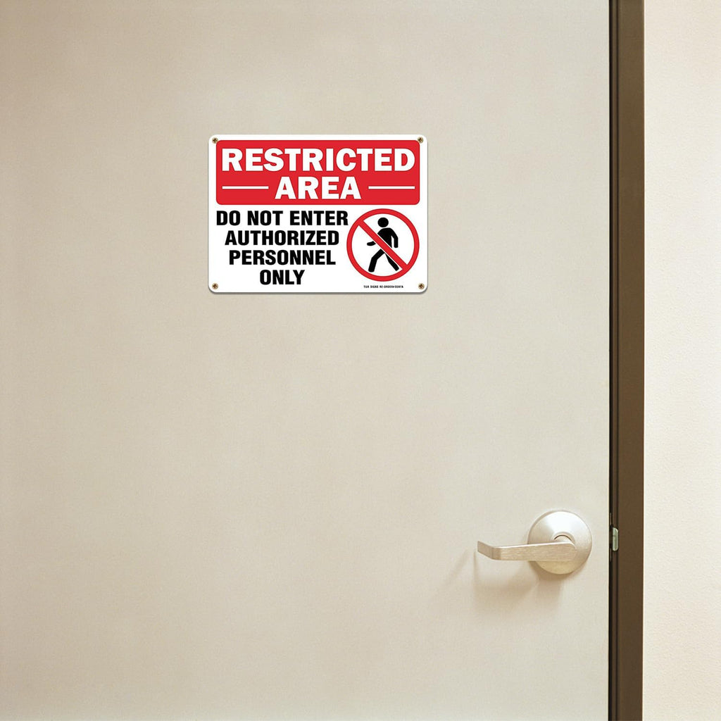 Restricted Area Do Not Enter Authorized Personnel Only Sign - 4 Pack - 10 x 7 Inches Rust Free .040 Aluminum - UV Protected, Waterproof, Weatherproof and Fade Resistant - 4 Pre-drilled Holes