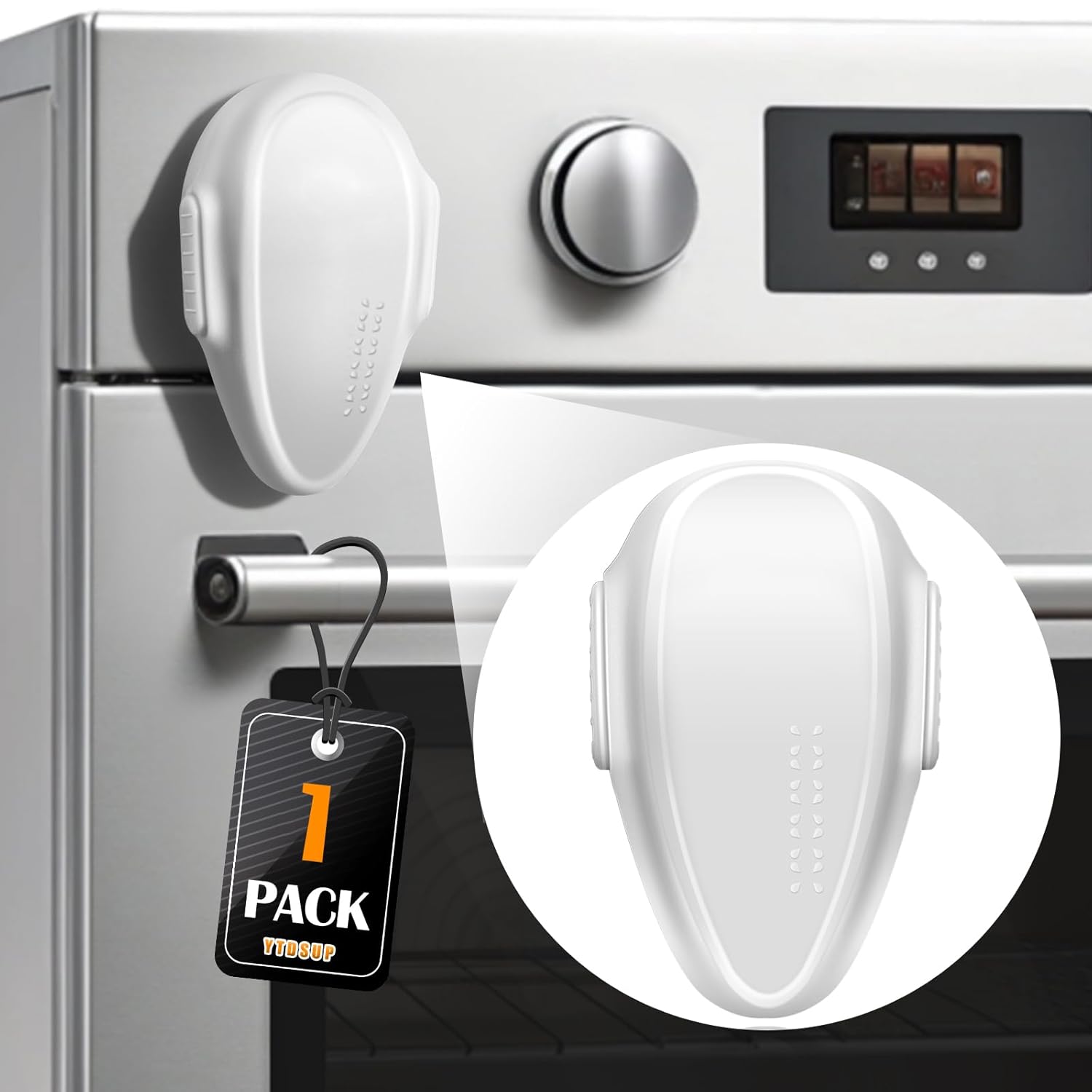 Oven Lock Child Safety (1 Pack), Cabinet Lock Baby Proofing, Baby and Child Proof Lock for Drawer Oven Stove Door, Upgrade Heat-Resistant Material, Easy to Install, No Tools Need - White