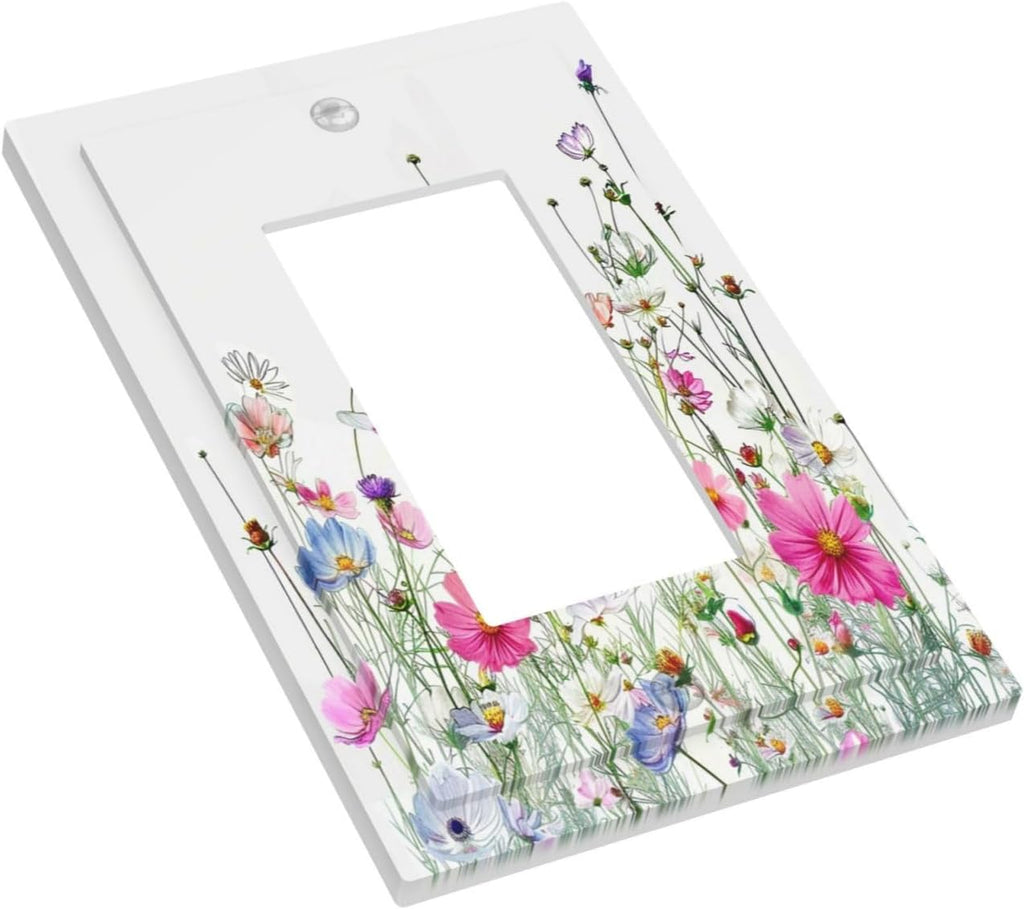 Decorative Outlet Covers Boho Colorful Flowering Plant Wild Flower 1 Gang Single Rocker Light Switch Cover Plate Wall Plates Gfci Faceplate For Bed Room Living Room Decor