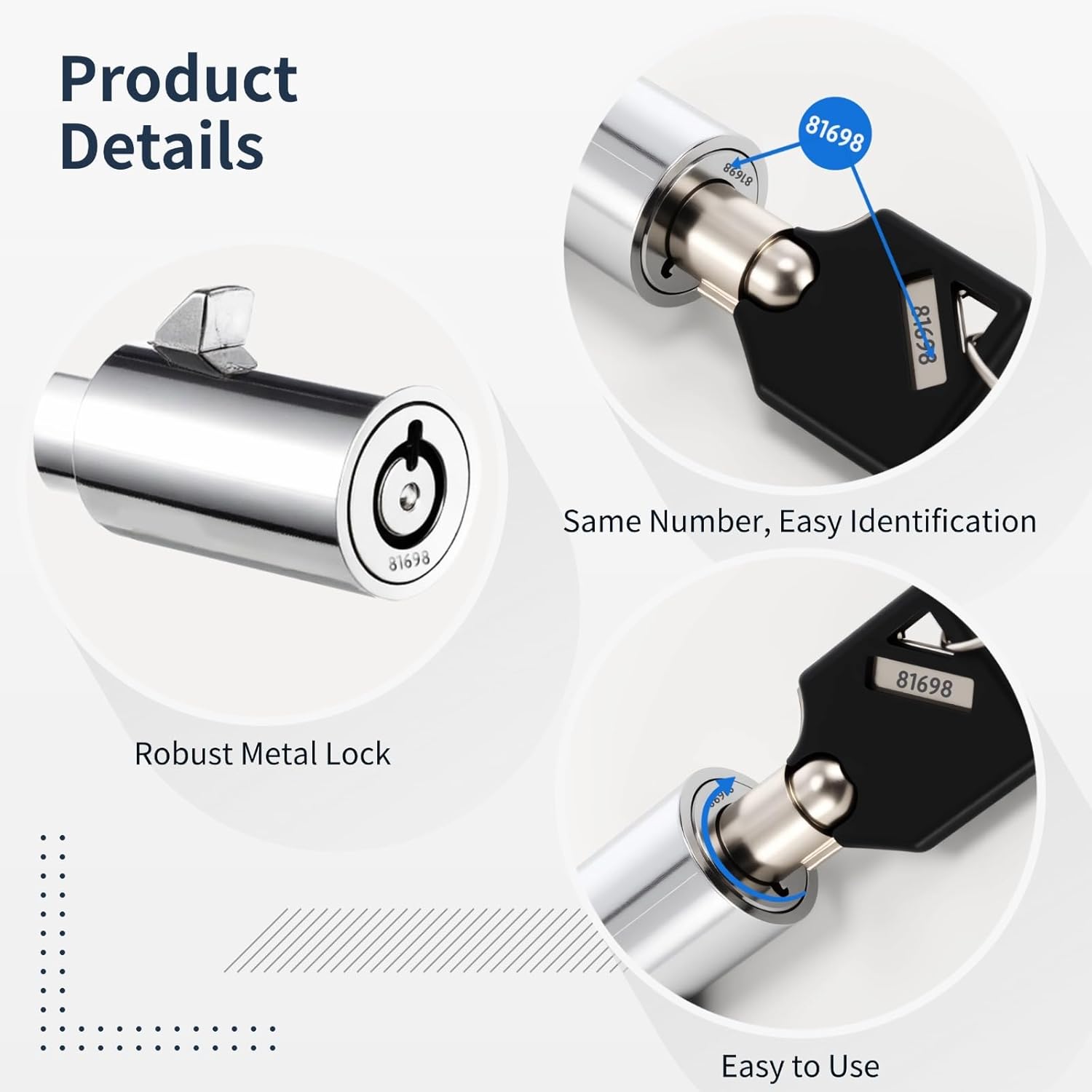 5 Sets Vending Machine Locks, Metal Tubular Keyway Security Locks Keyed Alike, Numbered Lock Cylinder Set for Snack Candy Machines, Toy Claw Machines, Gumball Machines