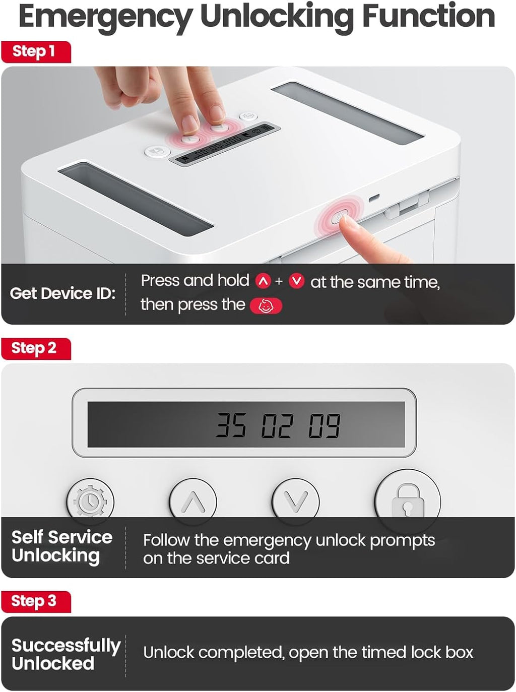Vaydeer Metal Timed Lock Box, Made of Aluminum Alloy, 365 Days Locking Time, Extendable Time, Audio Alert, Child-Access Control, 2-Way Power Supply, Timed Locker for Phones/Alcohol/Snacks/meds etc.
