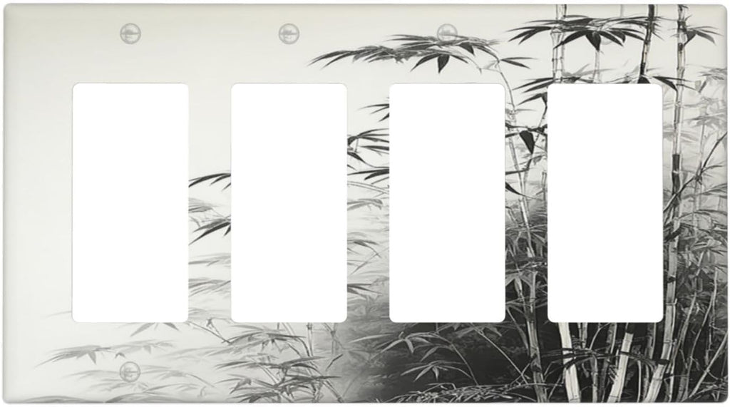 Watercolor Vintage Ink Bamboo Forest 4 Gang Wall Plates Outlet Covers Quad Rocker Light Switch Cover Plate Decorative Switch Plates GFCI Electrical Faceplate for Bathroom Bedroom Decor 4.5 X 8 IN