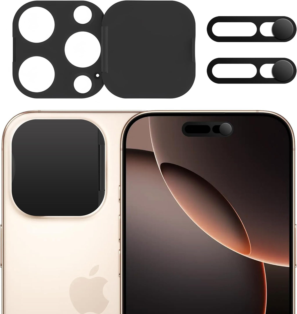 3 Pack Privacy Cover Compatible for iPhone 15 Pro/iPhone 15 Pro Max with 2 Front Camera Privacy Cover, Anti-Spy Camera Cover, Easy-Adhesive Design, Safeguard on iPhone 15 Pro/15 Pro Max. Black