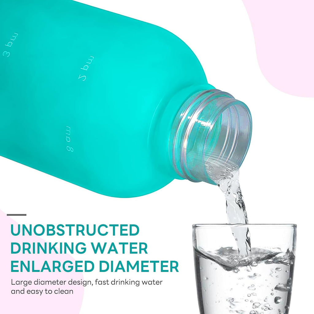 1L（33 oz） daily tracking schedule time hours reminder motivational day goals hydration capacity measured marker tracker plastic wide mouth measurements water bottle