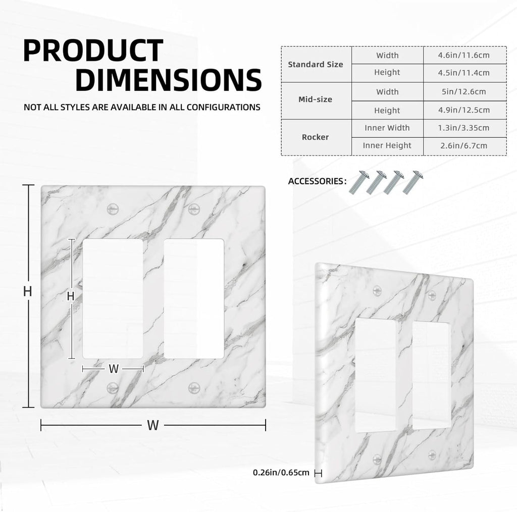 Decorative Outlet Covers Modern Grey Marble Texture 2 Gang Light Switch Cover Plate Double Rocker Wall Plates for Electrical Outlets Switch Plate Covers for Bedroom Kitchen Home Decor
