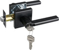 Keyed Entry Door Lever with Lock, Heavy Duty Square Interior Handle for Front Door and Office, Matte Black, Reversible for Right&Left Handed, 1Pack
