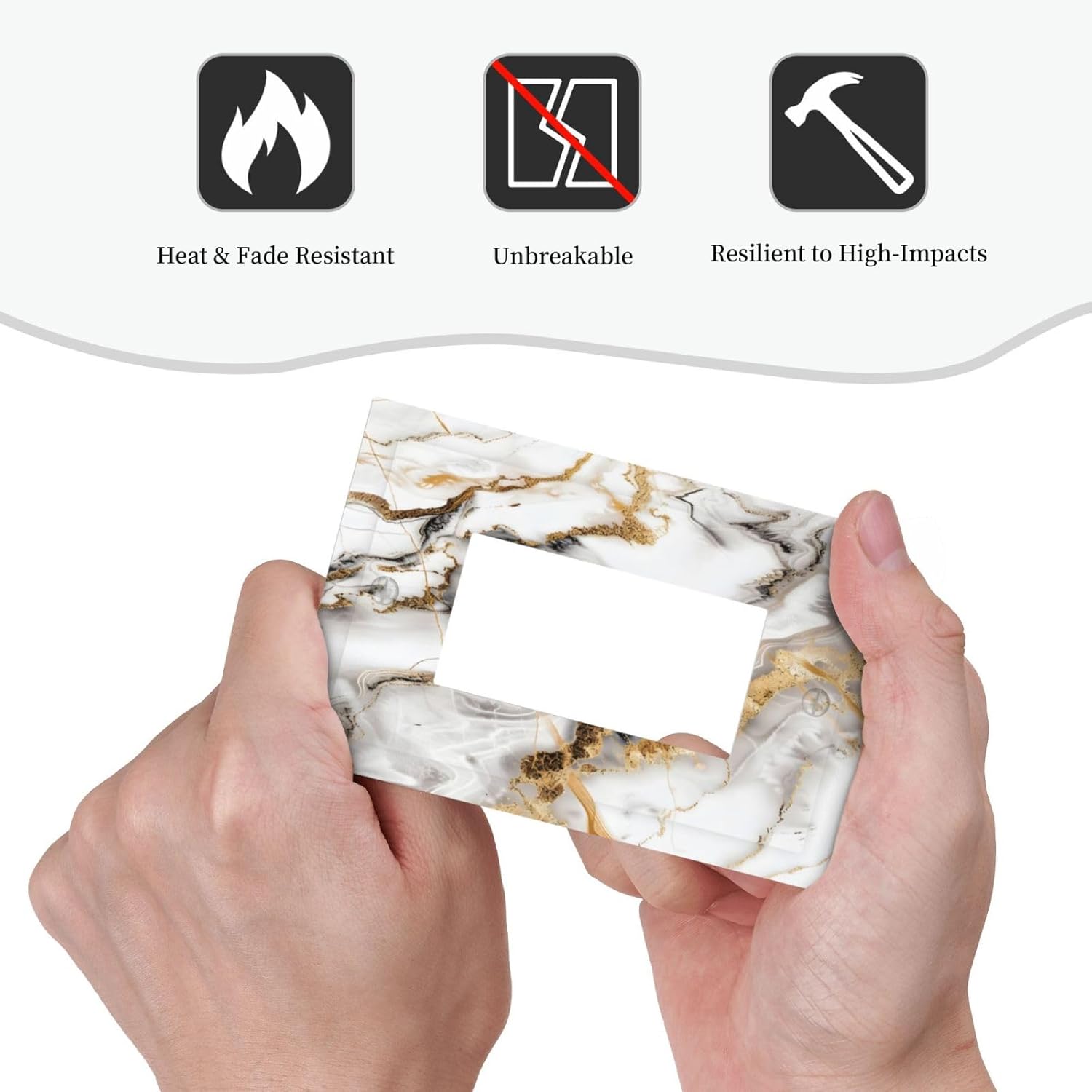 Luxurious Marble Abstract White Gold Tile Modern Simplicity Decorative Outlet Covers 1 Gang Single Rocker Light Switch Cover Plate Wall Plates GFCI Faceplate for Bathroom Kitchen Decor