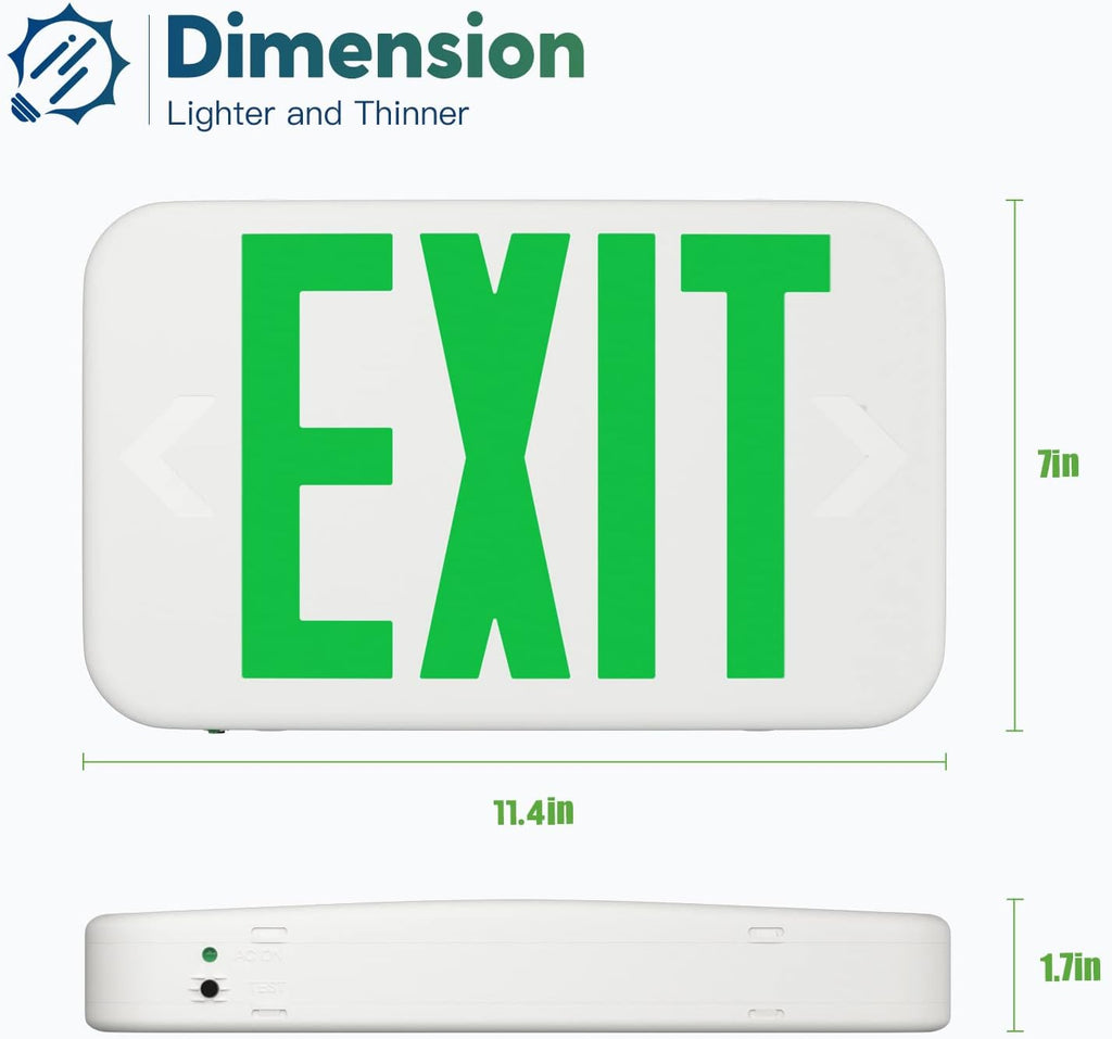 FREELICHT Green LED Exit Sign with Battery Backup，Exit Sign for Business，Easy to Install，UL Certified，AC 120/277V，Pack of 6