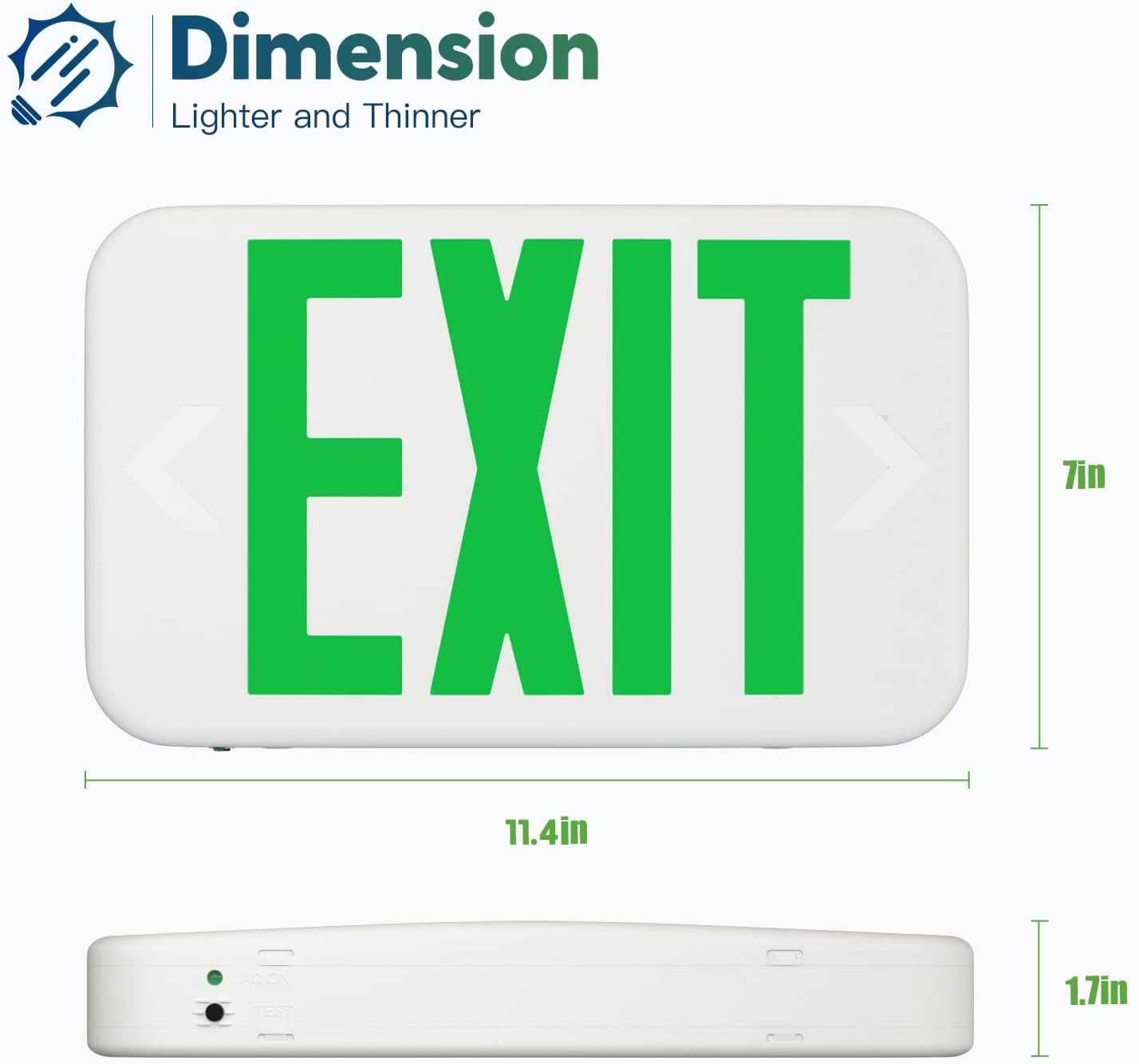FREELICHT Green LED Exit Sign with Battery Backup，Exit Sign for Business，Easy to Install，UL Certified，AC 120/277V，Pack of 6