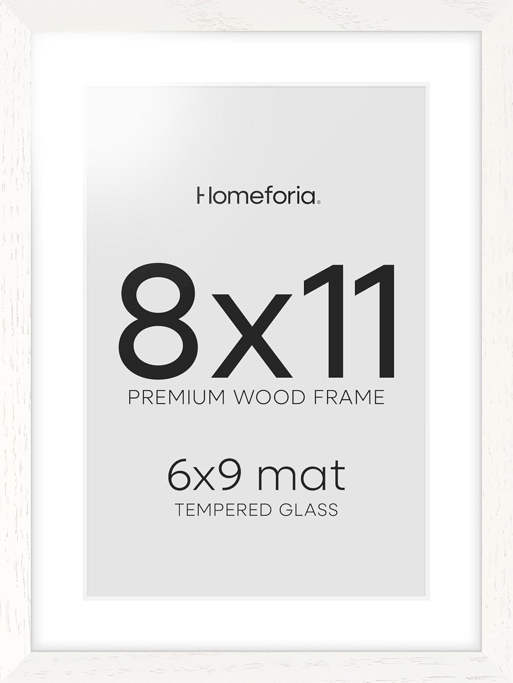 Homeforia 8x11 Picture Frame White, High End Oak 8 x 11 Wood Frames with Mat 6 by 9 Print, 8by11 Wooden Frame Matted to 6x9 inch Photo, 11x8 Wall or Tabletop Frames, Tempered Glass, Wall Kit, Set of 1