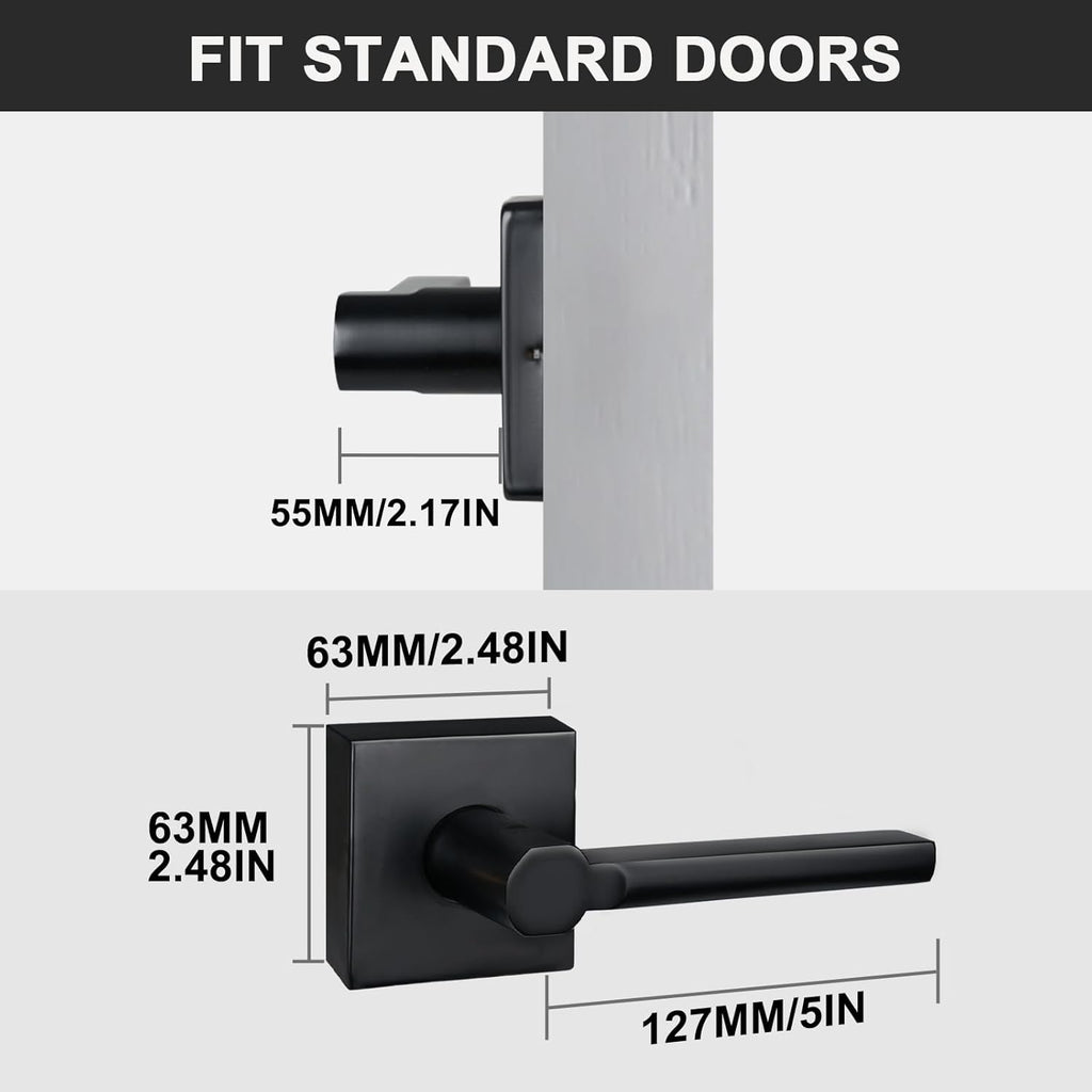 3 Pack Dummy Door Levers in Matte Black, Heavy Duty Interior Handle Lock for Closet Pantry, Non-Turning, Single Sided, Reversible for Left/Right Hand