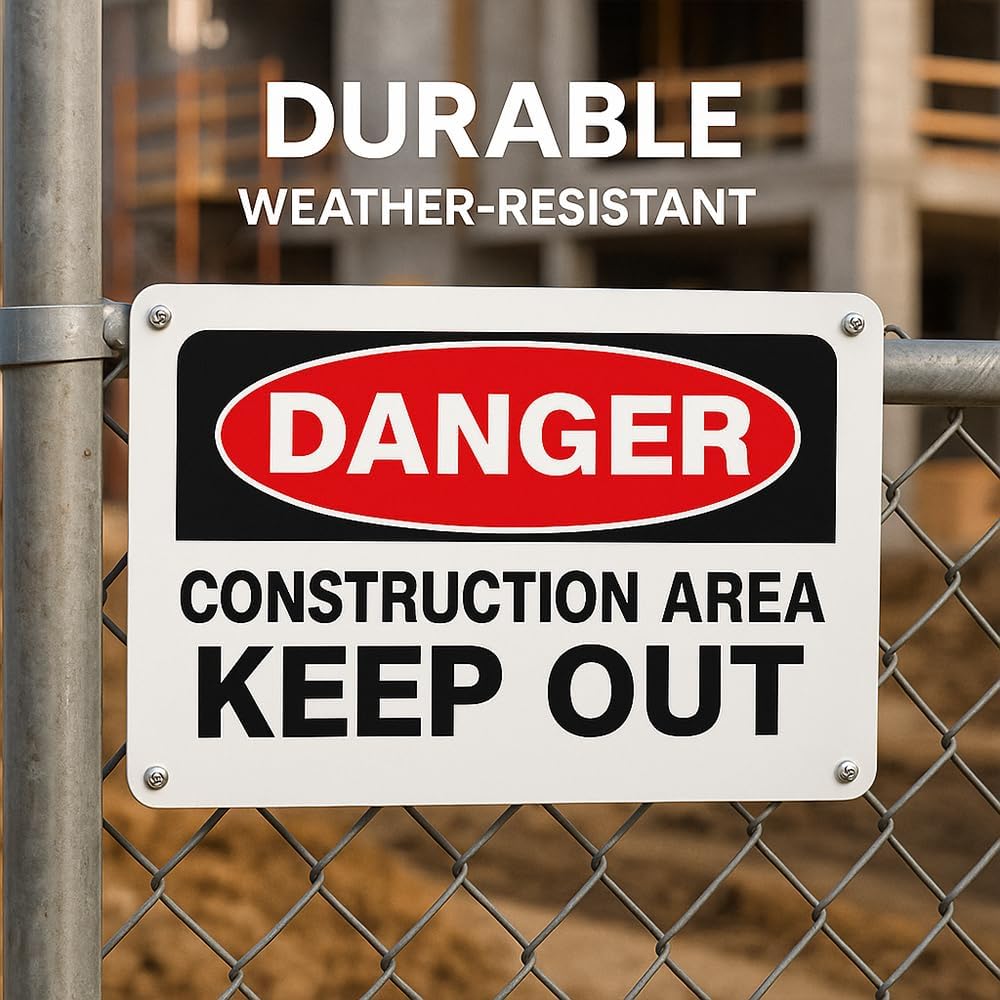 Constructicn Area Keep Out Signs, Danger Do Not Enter Sign Metal Danger Sign 10x14 Inch Rust Free Aluminum UV Printed Easy to Mount Weather Resistant Long Lasting Ink (4-Pack)…