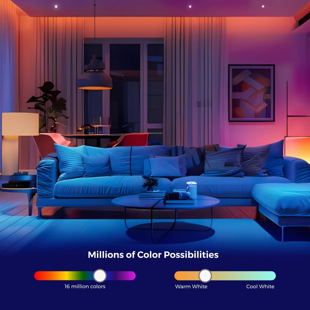 Smart Light Bulbs 4 Pack, A19 Color Changing LED (800 Lumens), WiFi & Bluetooth, Music Sync, Compatible with Alexa & Google Assistant, No Hub Needed, 16 Million Colors