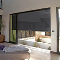 ZSHINE Hard-Wired Outdoor Snow Blocking Weatherproof Motorized Patio Roller Shades Remote Control for Porch Balcony Customized Size (Black 10% Openness)