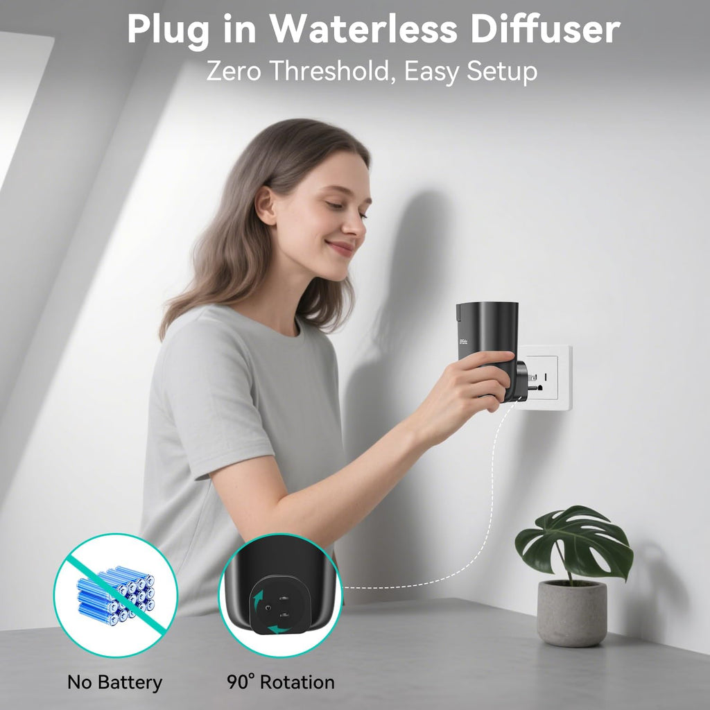 Plug in Diffuser, Waterless Oil Diffuser for Home, Essential Oil Plug in Wall, Smart Bluetooth App Control, Up to 500 Sq.ft Coverage, Black