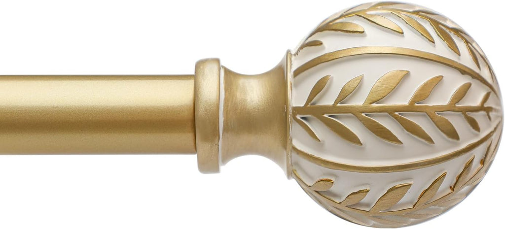 Gold Curtain Rods for Windows 66 to 120 inch,1" Adjustable Heavy Duty Window Curtain Rod Leaf Finials,Rustic Decorative Drapery Rods Set,Size:36-120''