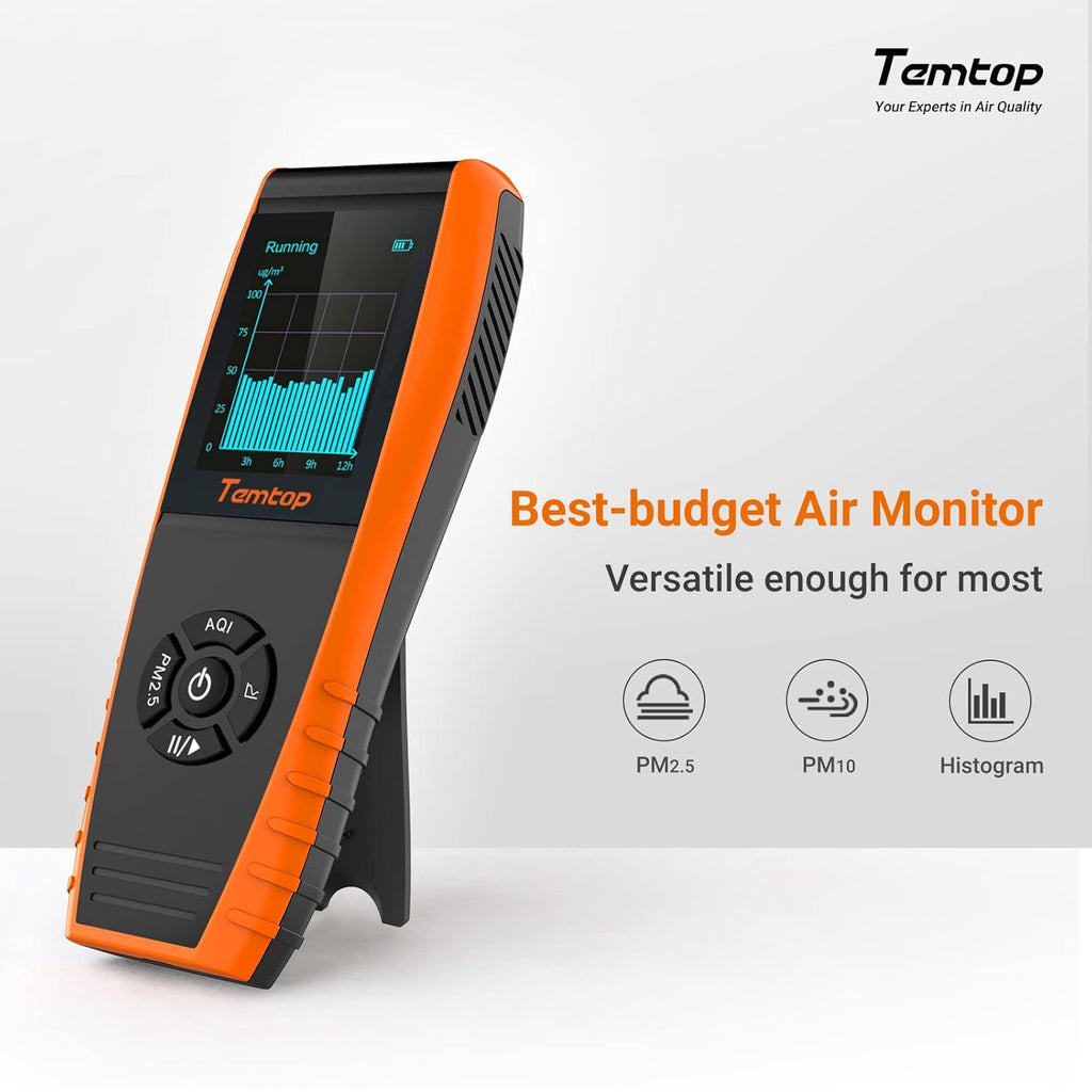 Temtop PM2.5 Monitor P600, Essential Air Particle Meter PM2.5 PM10 Air Quality Tester for Indoor/Outdoor Air Pollution Detection, Particle-Centric Detector w/Data Histogram Display