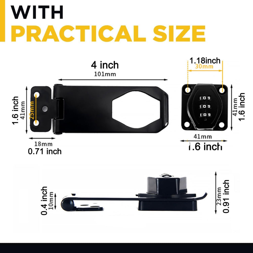 Password Rotary Hasp Locks, 2 Pack Door Security Slide Latch Lock,Black Digit Combination Lock for Small Doors, Cabinets, Barn Door, Bathroom, Outdoor, Garage, Garden