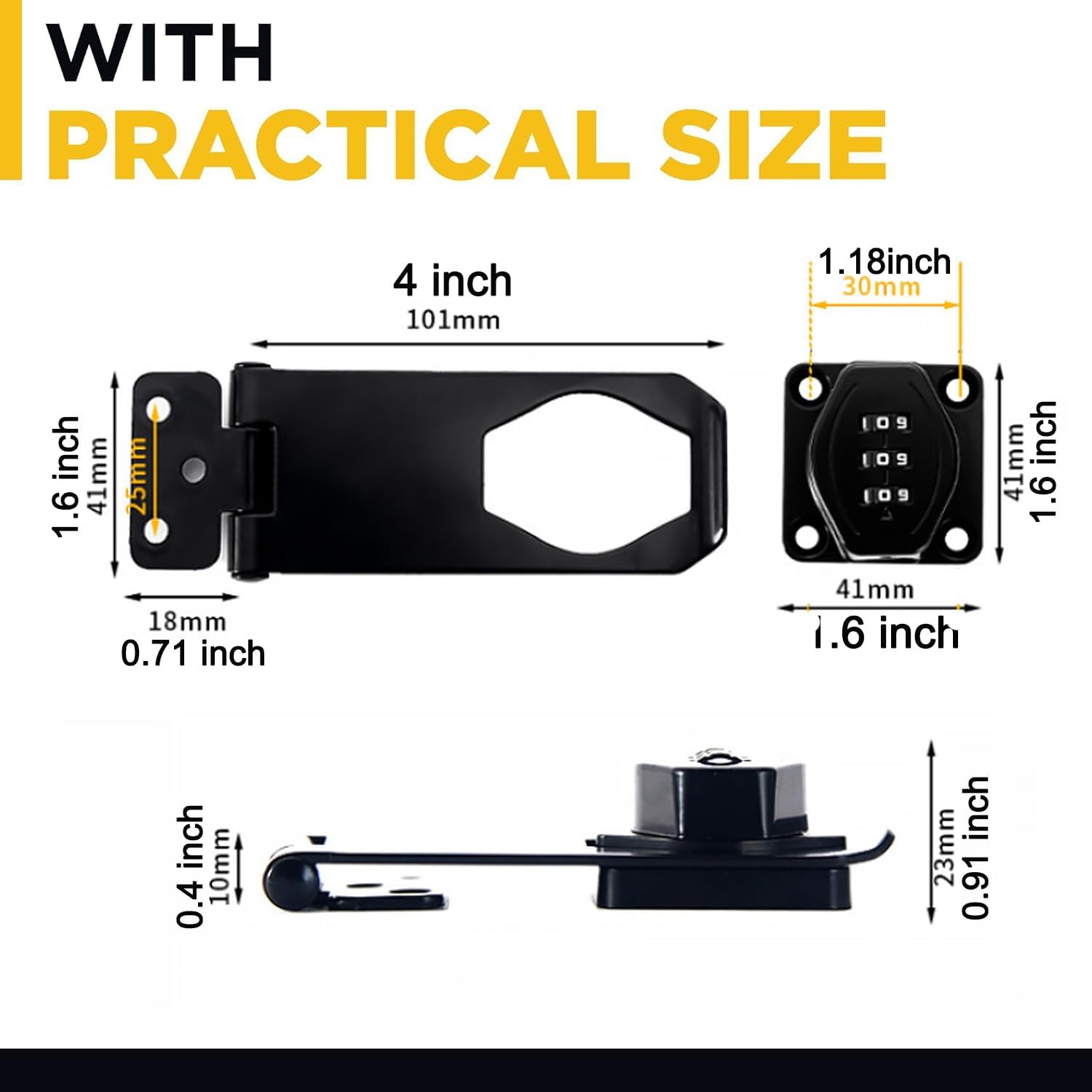 Password Rotary Hasp Locks, 2 Pack Door Security Slide Latch Lock,Black Digit Combination Lock for Small Doors, Cabinets, Barn Door, Bathroom, Outdoor, Garage, Garden