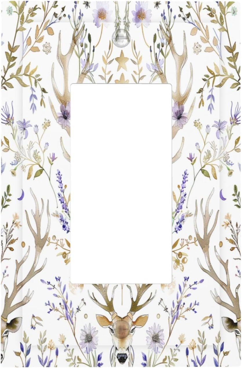 Decorative Outlet Covers Gothic Retro Floral Damask Elk Wild Flower 1 Gang Single Rocker Light Switch Cover Plate Wall Plates Gfci Faceplate For Bed Room Living Room Decor