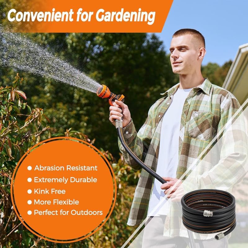 Giraffe Tools Garden Hose 100ft x 5/8", Custom Length, Heavy Duty, No Kink, Flexible, Rubber Garden Hose, Leakproof Water Hose with Male to Female Fittings, 600 Burst PSI