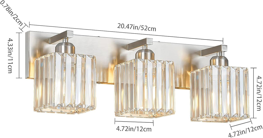Modern Vanity Light 3-Lights Brushed Nickel Vanity Light Crystal Bathroom Wall Light Bathroom Light Fixtures