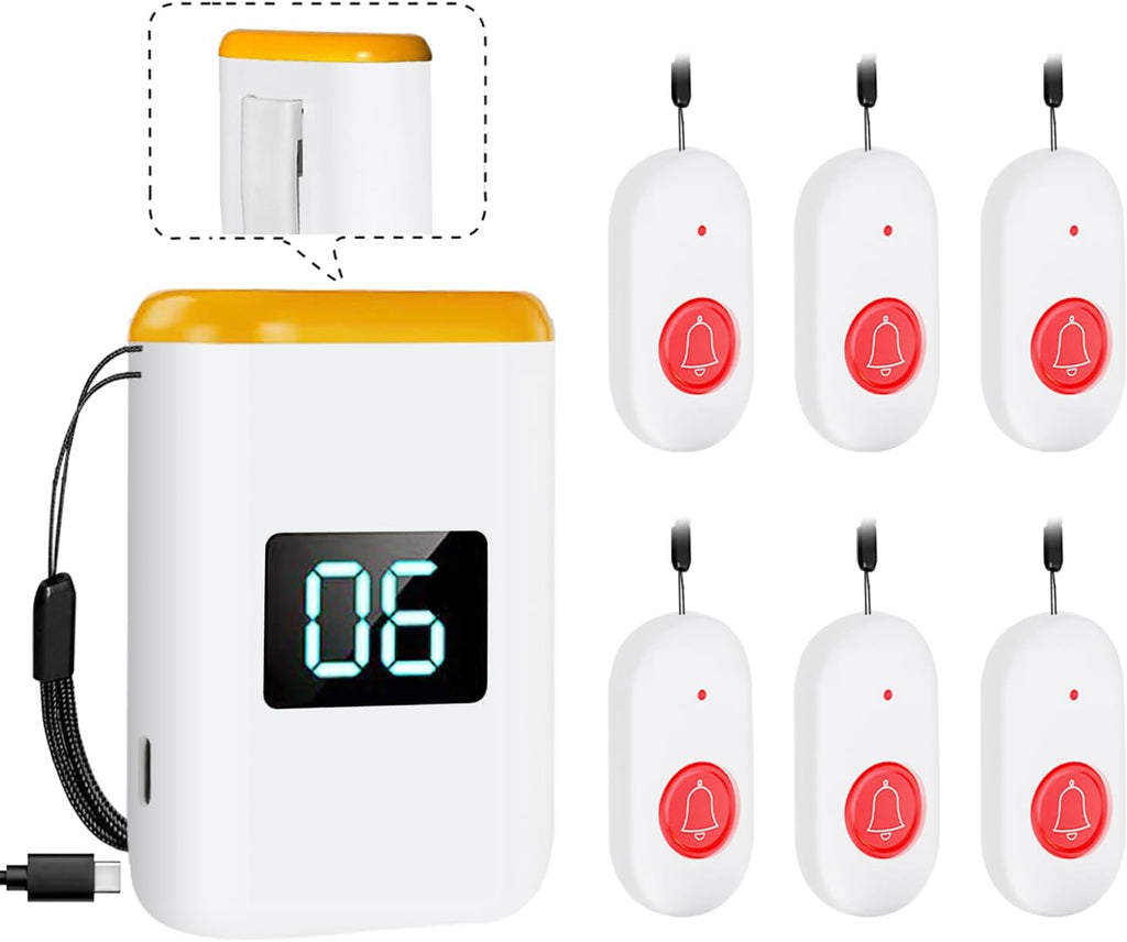 Caregiver Pager Wireless Call Button for Elderly Monitoring Vibration Call Bell Medical Alert System with Digital Display for Elderly/Patient/Disabled at Home/Hospital/Clinic