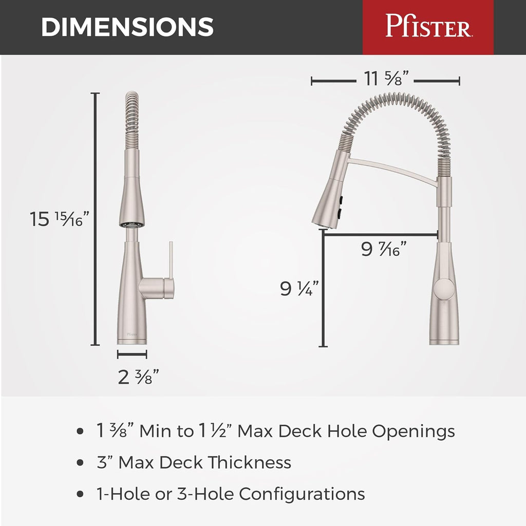 Pfister Kwan Commercial Culinary Kitchen Faucet with Pull Down Sprayer, High Arc, NSF Certified, Spot Defense Stainless Steel Finish, F5297KWCGS