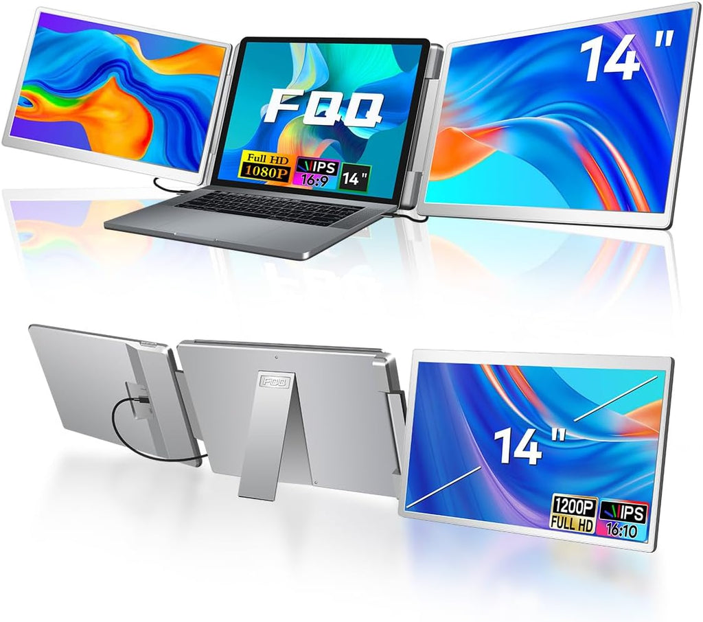 S7 Laptop Screen Extender,14-inch Portable Travel Triple Monitor-Left Screen 360° Flip,FHD 1200P IPS Triple Screen Laptop Monitor Extender for 12-16.5" Laptops,Compatible with Win and MacBook,Gray