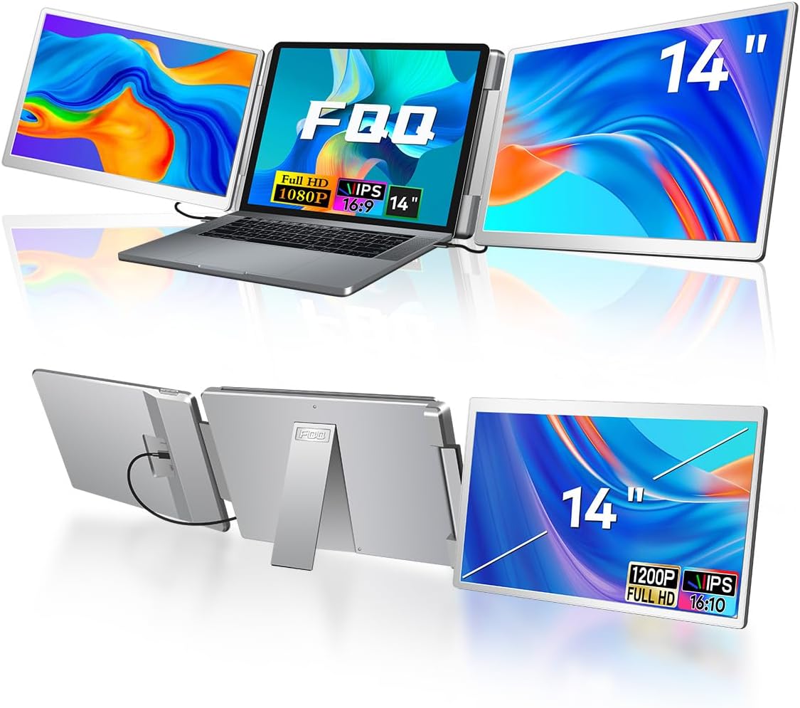 S7 Laptop Screen Extender,14-inch Portable Travel Triple Monitor-Left Screen 360° Flip,FHD 1200P IPS Triple Screen Laptop Monitor Extender for 12-16.5" Laptops,Compatible with Win and MacBook,Gray