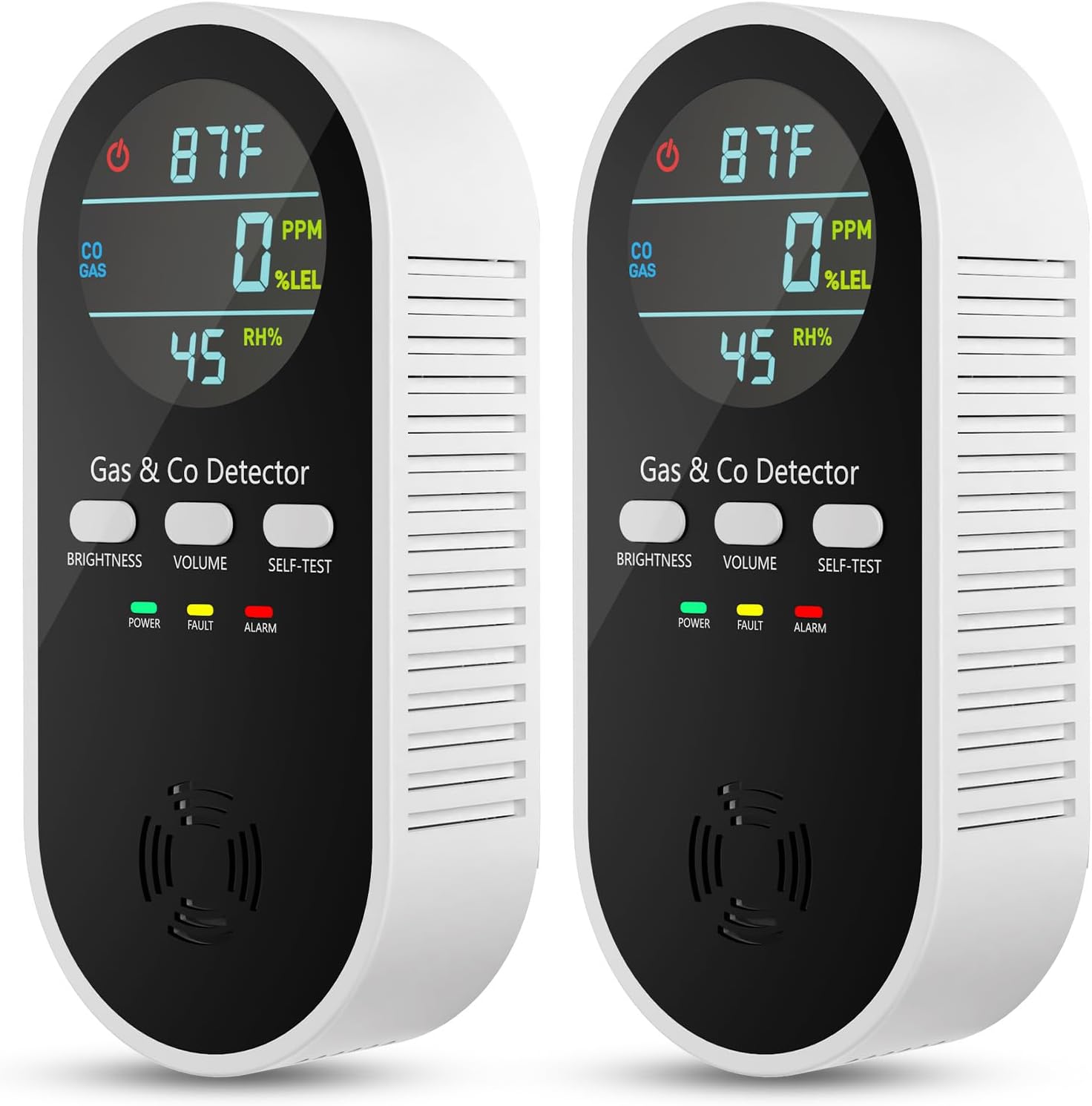 Natural Gas Leak Detector & Carbon Monoxide Detectors Plug in, 5-in-1 Portable Carbon Monoxide Detector with Brightness & Volume Adjustment, Battery Backup for Home, RV, Travel, Camping (2 Packs)