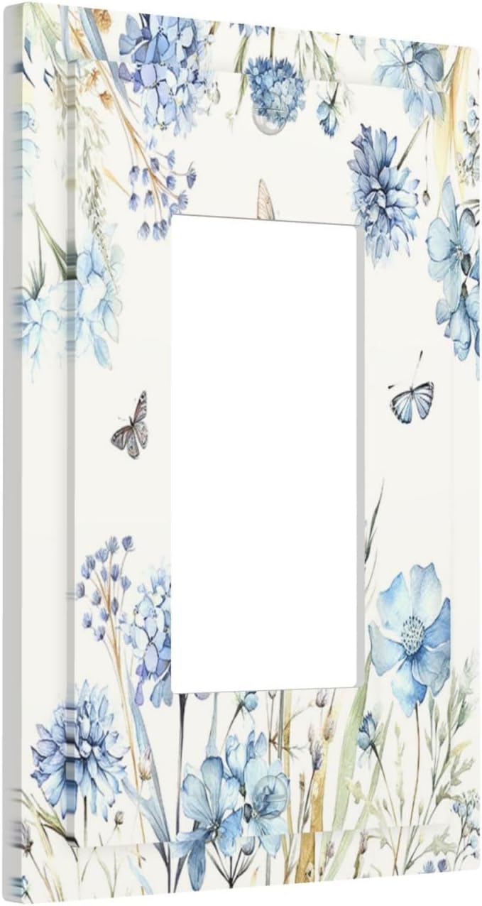 Decorative Outlet Covers Blue Floral Hydrangea Plants 1 Gang Single Rocker Light Switch Cover Plate Wall Plates GFCI Faceplate for Bedroom Home Decor