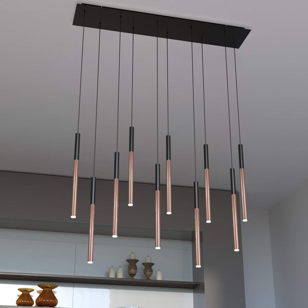 ALTAIR 10 Mini Pendant Lighting Black-Copper - LED Hanging Light Fixture for Kitchen Island, Bar, Foyer - Cluster Pendants - Dimmable, Adjustable Wire, Lamp Bulb Included