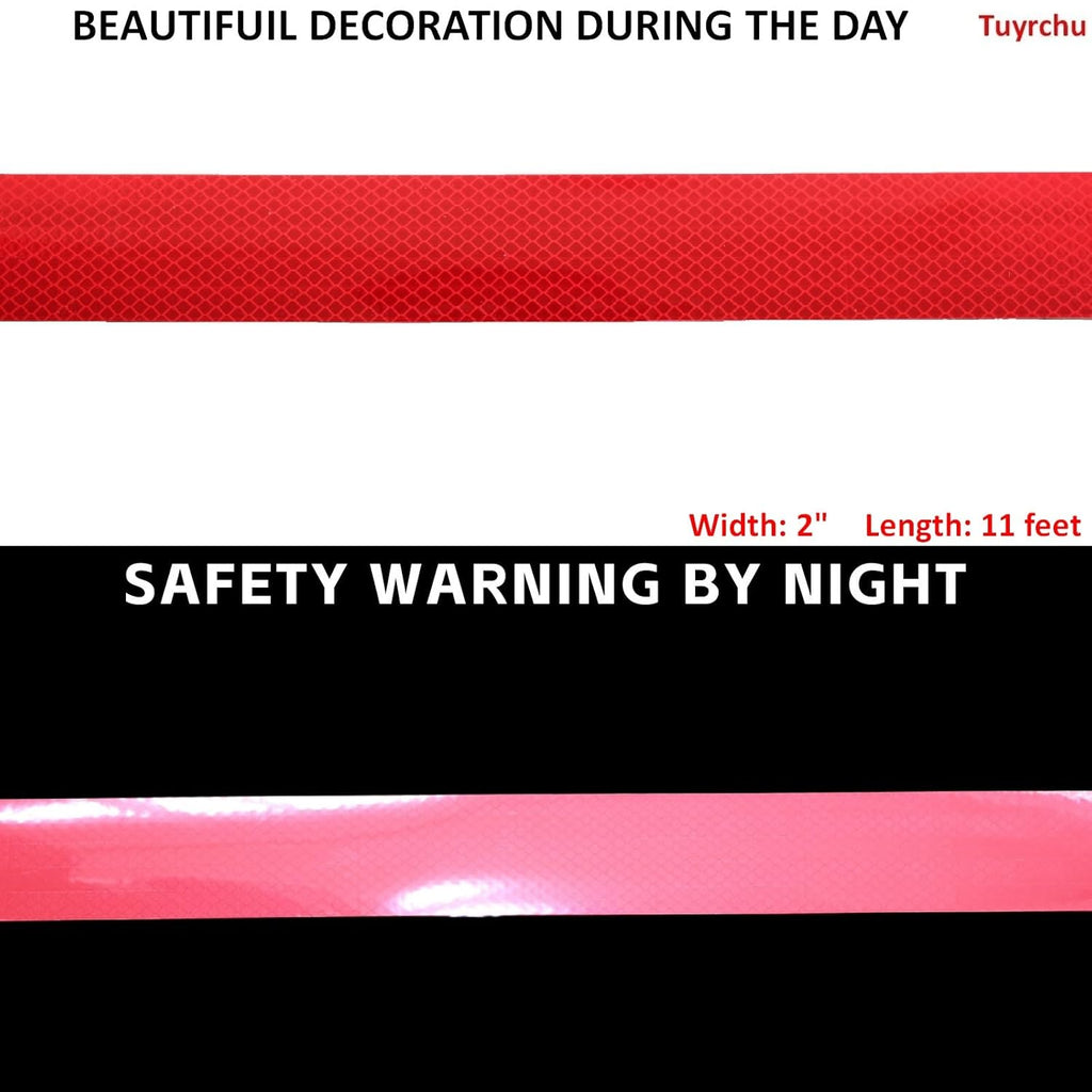 Non Fading Reflective Tape Red Outdoor Waterproof 2 inch, High Visibility Warning Industrial Marking Tape, Safety Stickers (11 feet)