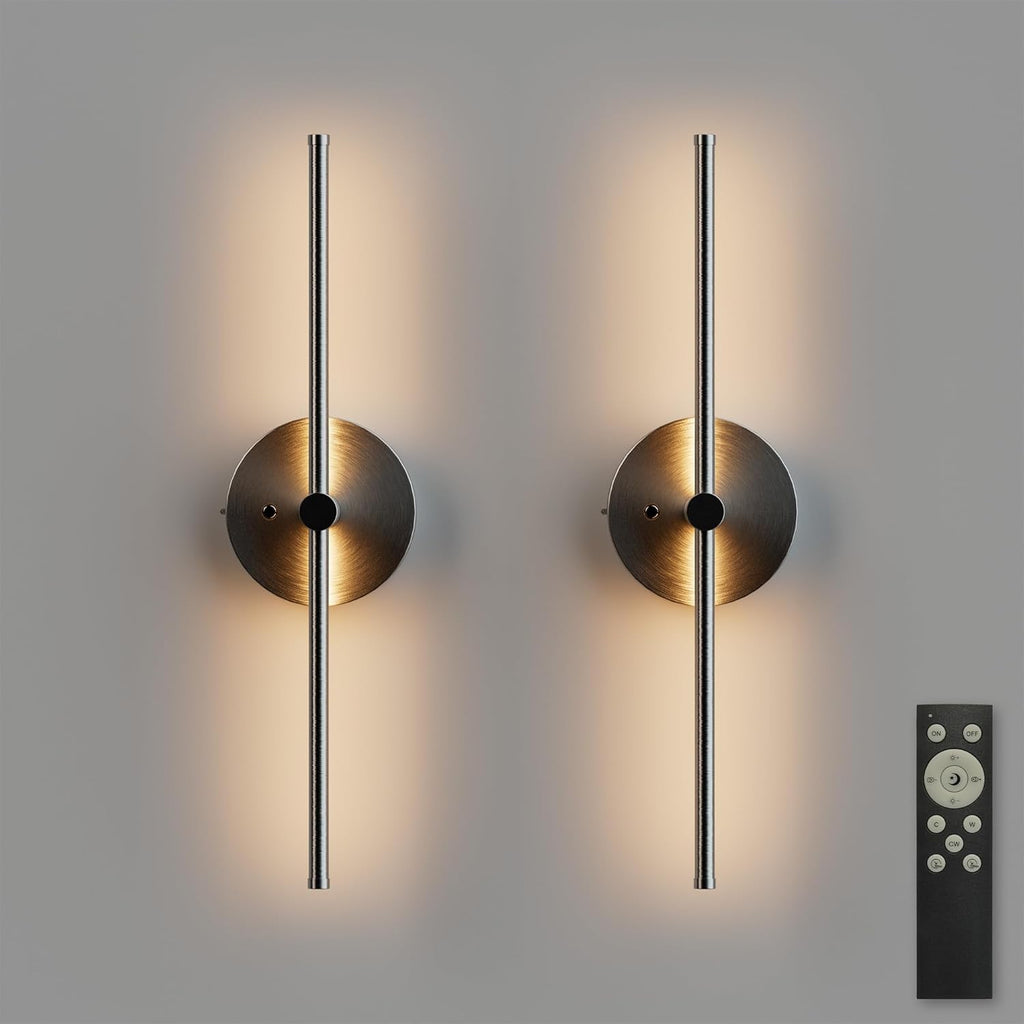 ZAGO Battery Operated Wall Sconce: 24-inch Wireless LED Wall Sconces Set of Two with Remote Control, Dimmable Modern Linear Light for Living Room, Bedroom, Hallway Indoor Lighting Decoration